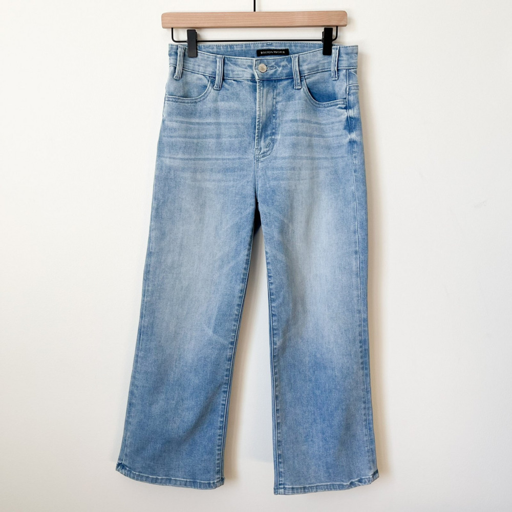 Boston Proper Cropped Denim Jeans High Rise Wide Leg Light Wash Womens 4